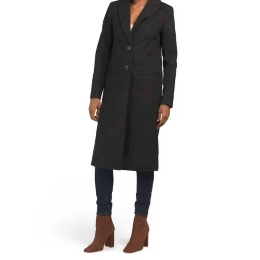 Rachel Zoe Women's Black Fall Winter Tailored Collar Midi Length Trench Coat